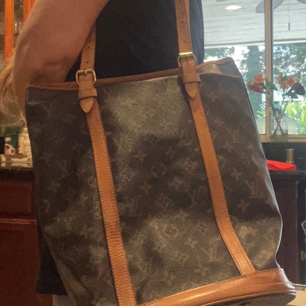 Louis Vuitton Brown Monogram Canvas Tote with Tan Leather Trim